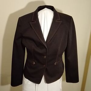 Black coat with brown stitching
